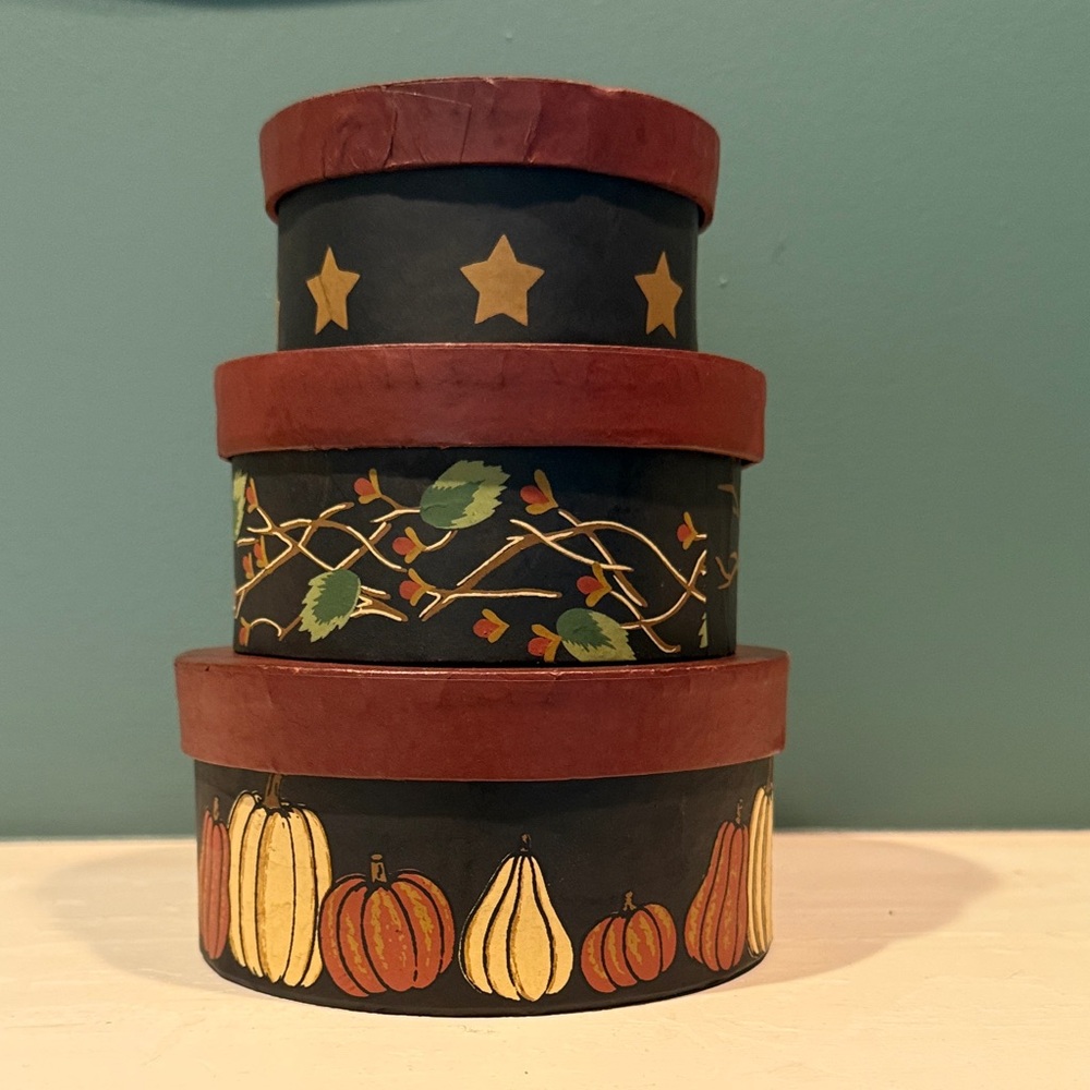Fall Harvest Autumn Set of Three Stacking Box Decor